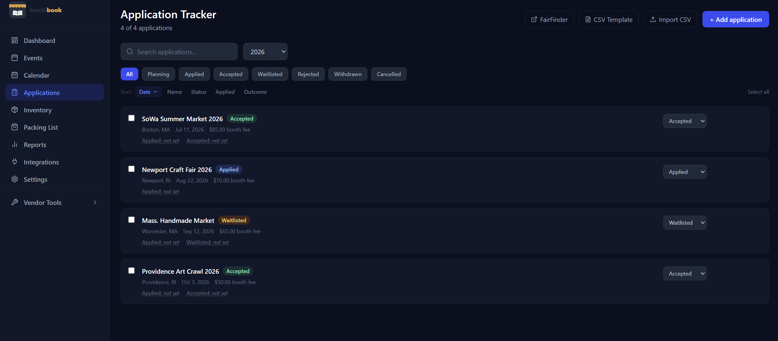 Use the applications tracker screenshot