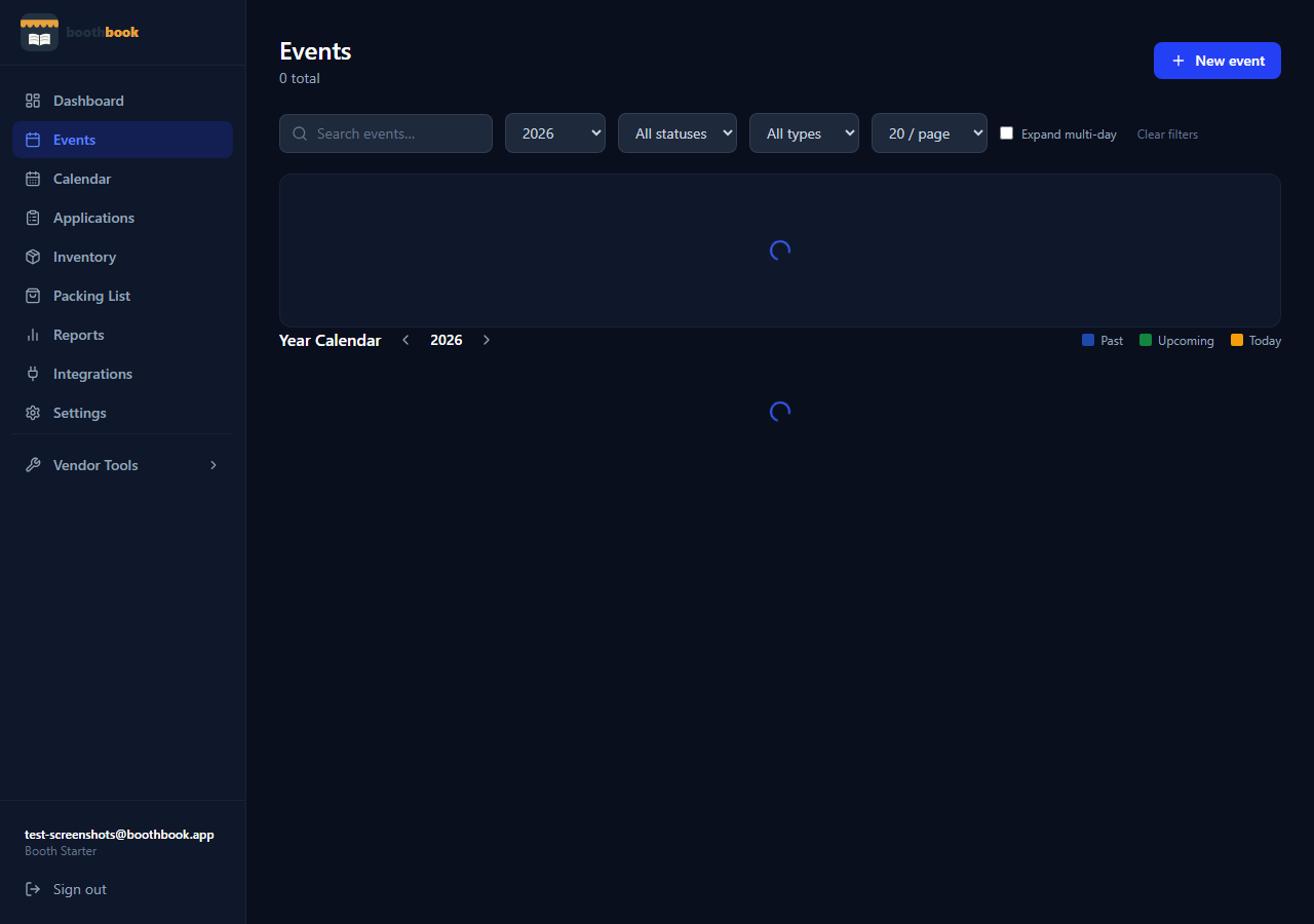 BoothBook events list