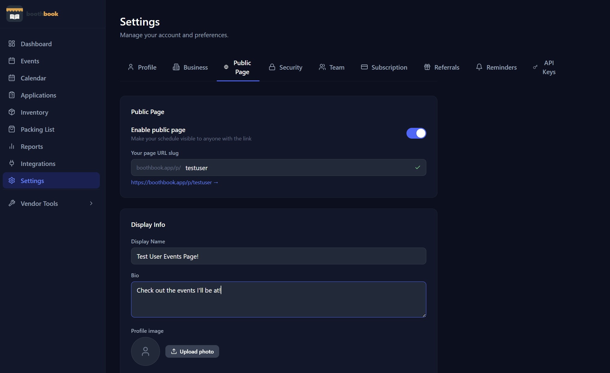 Set up your public vendor page screenshot